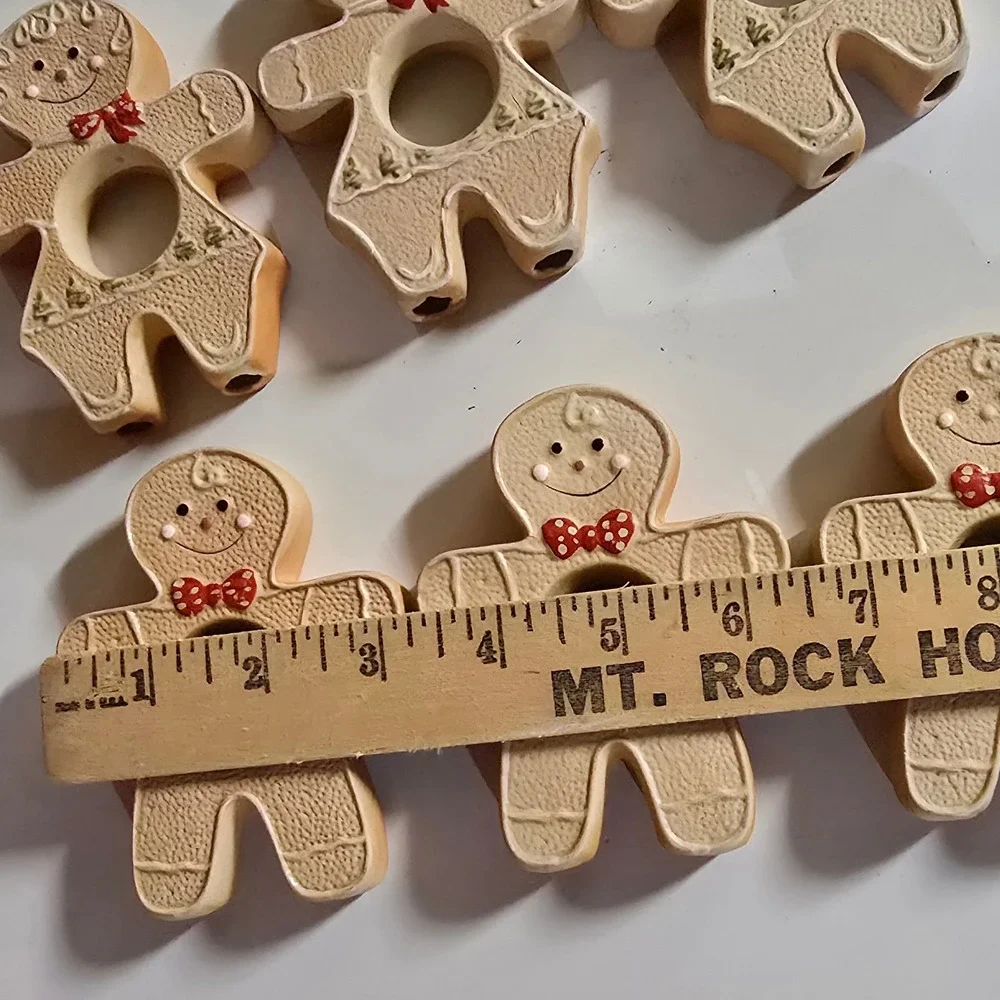 Vintage Gingerbread Napkin Rings Set of 6 Ceramic Christmas Table Decor